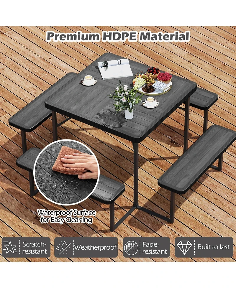 Sugift Hdpe Outdoor Picnic Table Set with Umbrella and Base