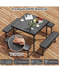 Sugift Hdpe Outdoor Picnic Table Set with Umbrella and Base