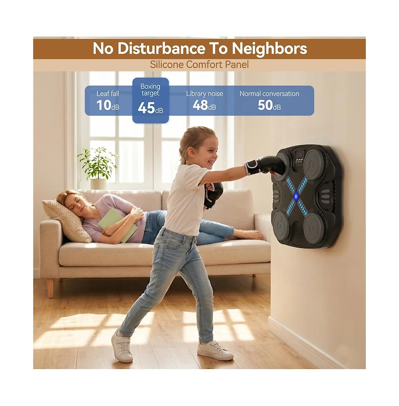 Artudatech Music Boxing Machine - Bluetooth, Led Lights, 5 Speed Levels, Wall-Mount Punching Game