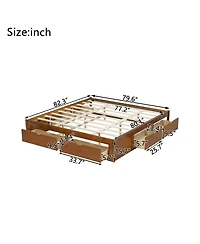 Streamdale Furniture King Size Platform Bed with 6 Storage Drawers,Pine Wood Storage Bed