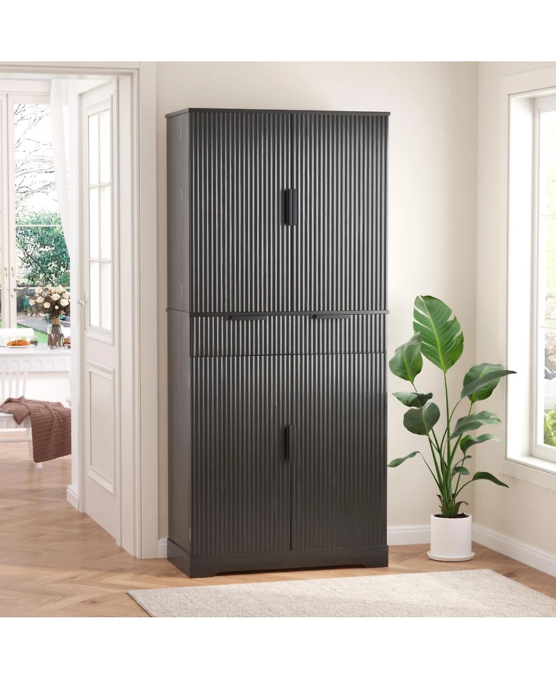 Streamdale Furniture 72" Fluted Kitchen Pantry Cabinet with 6 Doors and 3 Drawers