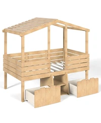 Streamdale Furniture Twin House Loft Bed with Stairs and 2 Storage Drawers
