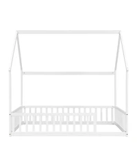Streamdale Furniture Full Size House Floor Bed with Roof and Guardrails