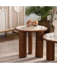 Streamdale Furniture Round Sintered Stone Coffee Table with Wooden Legs