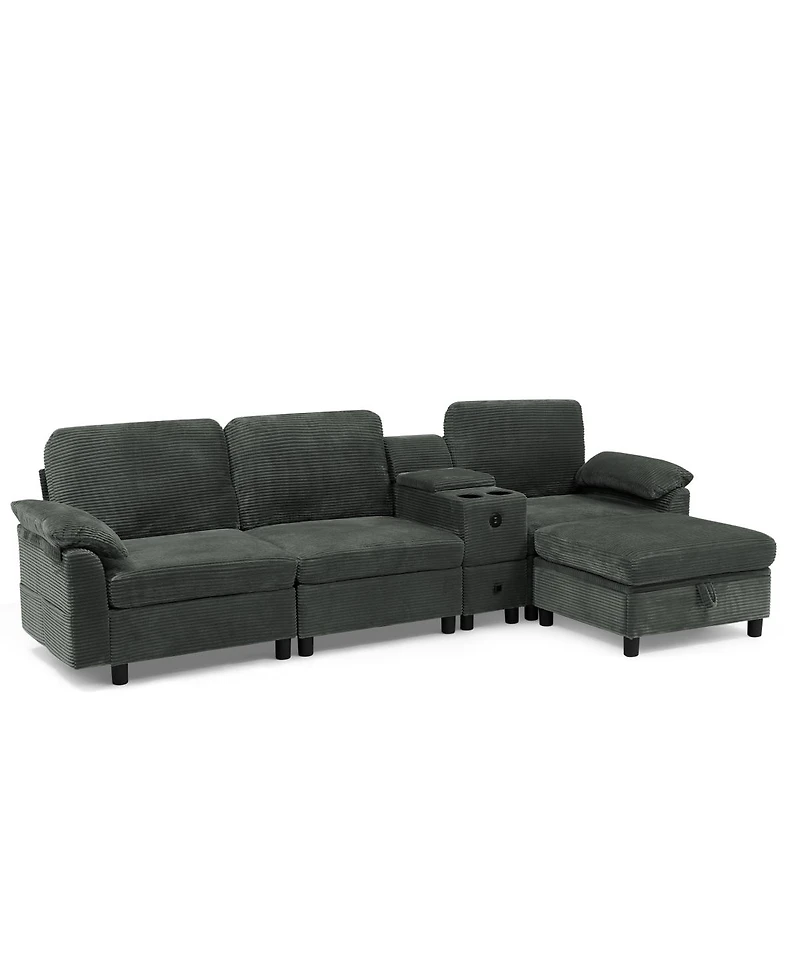 Streamdale Furniture Modern Modular Sectional L-Sofa with Storage and Cup Holders