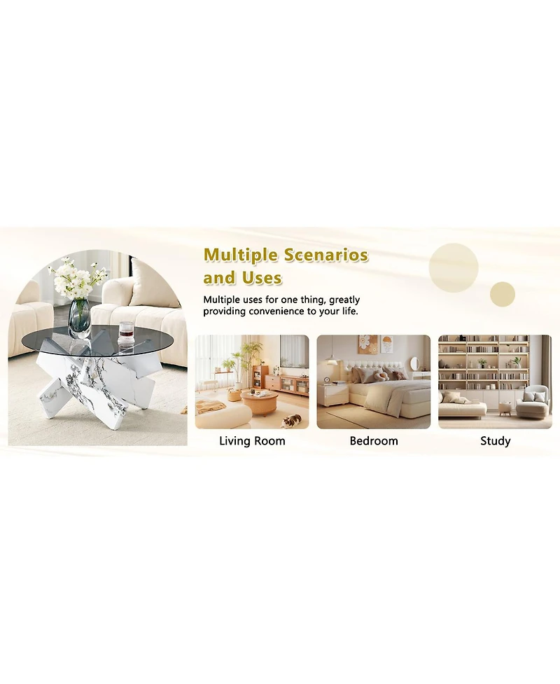 Streamdale Furniture Artistic Cross X-Shaped Tempered Glass and Marble Coffee Table