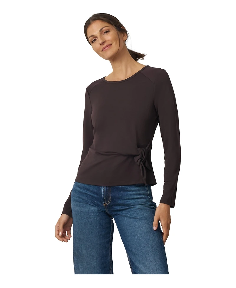 Cable & Gauge Women's Side-Tie Long-Sleeve Crewneck Knit Top