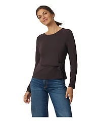 Cable & Gauge Women's Side-Tie Long-Sleeve Crewneck Knit Top