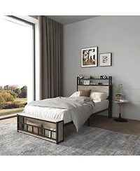Slickblue Twin Bed Frame with Headboard, Charging Station and Led Lights