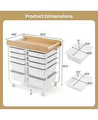 Sugift 10-Drawer Rolling Cart with Wooden Tabletop Side Handles and Lockable Wheels