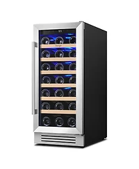 Yeego 15" Wine Cooler Single Zone Refrigerator 33 Bottles 40degree(s)F-65degree(s)F Wine Fridge, 6 Adjustable Shelves,Glass Door,Lights Home/Bar
