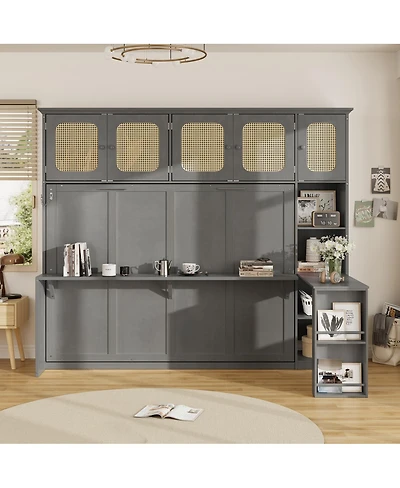Streamdale Furniture Murphy Bed with Desk and Rattan Cabinets