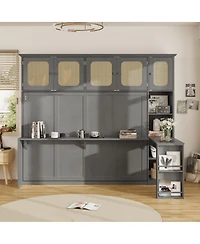 Streamdale Furniture Murphy Bed with Desk and Rattan Cabinets