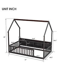 Streamdale Furniture Twin House Floor Bed with Storage, Led, Charging Station