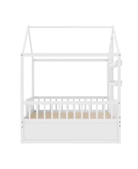 Streamdale Furniture Kids Montessori Floor Bed with Roof, Guardrails and 2 Drawers