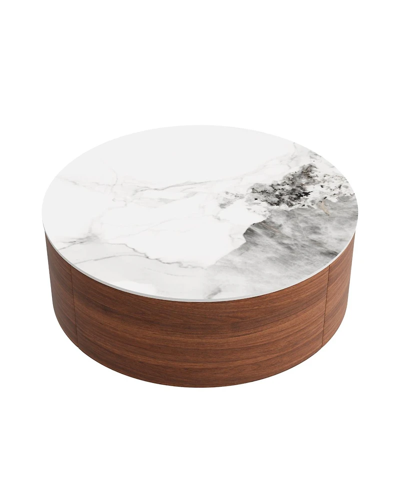 Streamdale Furniture Modern Round Movable Coffee Table with Casters, Walnut, 29.5