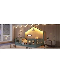 Streamdale Furniture Wooden Floor Bed with High Rails and Light for Kids