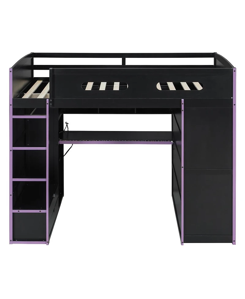 Streamdale Furniture Full Wood Loft Bed with Desk, Wardrobe, Storage, and Rgb Light