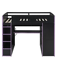 Streamdale Furniture Full Wood Loft Bed with Desk, Wardrobe, Storage, and Rgb Light