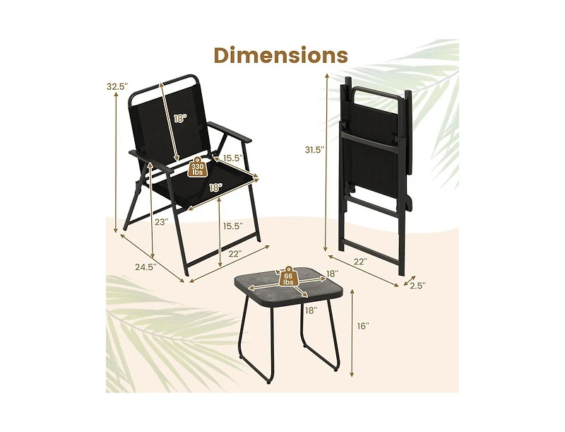 Boyel Living 3 Pieces Patio Folding Conversation Chairs and Table