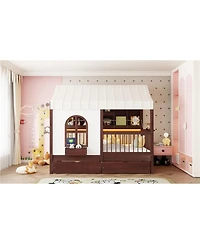 Streamdale Furniture Twin House Bed with Drawers, Led Bookshelf