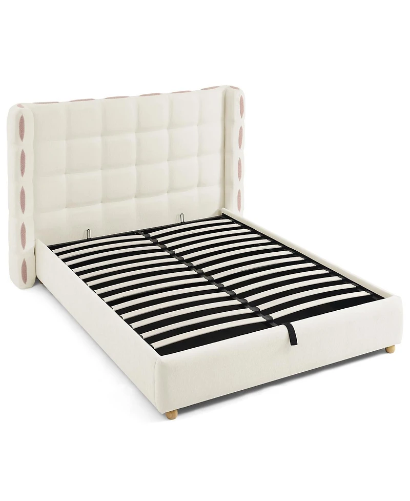Streamdale Furniture Queen Chenille Wingback Gas Lift Storage Bed, Waffle Upholstered Platform