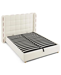 Streamdale Furniture Queen Chenille Wingback Gas Lift Storage Bed, Waffle Upholstered Platform