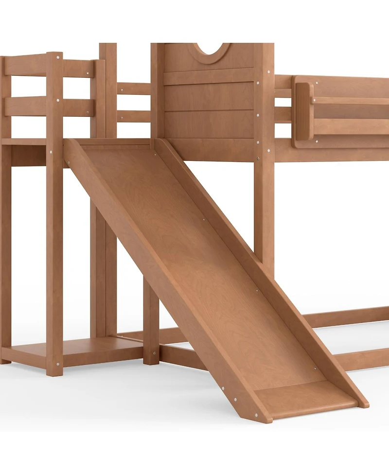 Streamdale Furniture Twin Size House Loft Bed with Slide, Bookshelves and Wardrobe