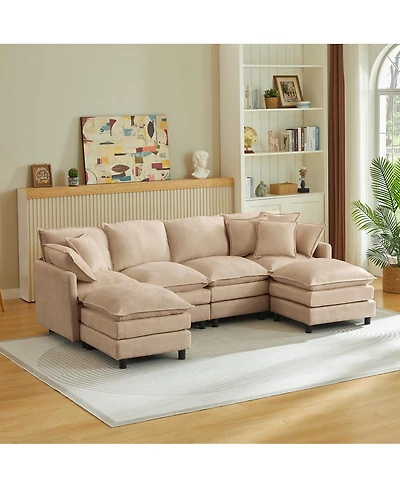 Streamdale Furniture Modular 4-Seater U-Shaped Chenille Sectional Sofa with Ottoman, Coffee