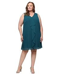Sl Fashions Plus V-Neck Beaded-Shoulder Chiffon Dress