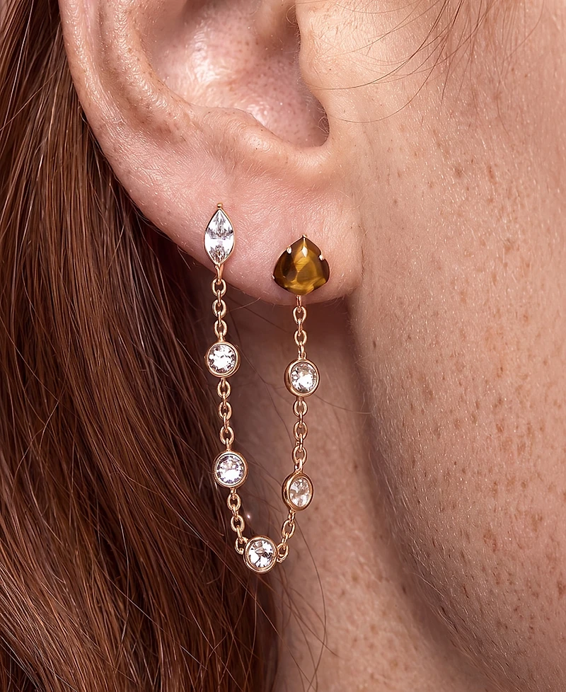 Ettika 18k Gold-Plated Double Piercing Tiger's Eye Earrings