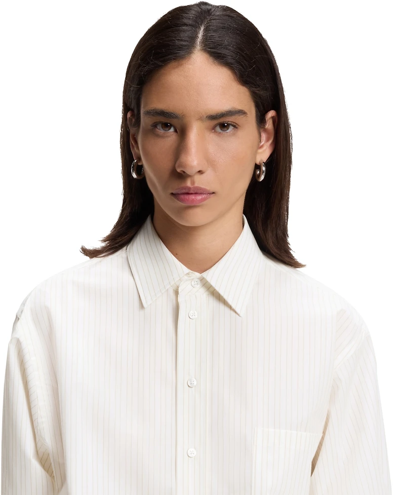 Boss by Hugo Women's Long-Sleeve Relaxed-Fit Vertical-Stripe Cotton Poplin Blouse