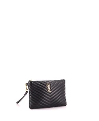 Pre-Owned Saint Laurent Small Classic Monogram Wristlet Pouch Matelasse Chevron Leather