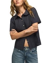 Lucky Brand Women's Gingham Peter Pan Collar Short-Sleeve Blouse
