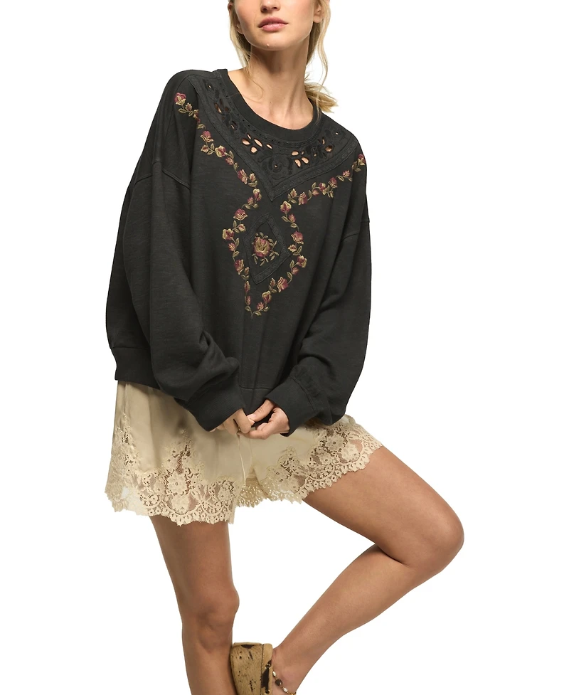 Lucky Brand Women's Long-Sleeve Crewneck Embroidered Sweatshirt