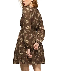Lucky Brand Women's Long-Sleeve Smocked-Waist Floral Mini Dress