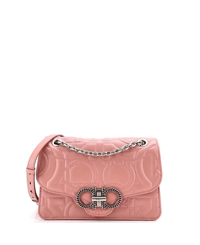 Pre-Owned Salvatore Ferragamo Medium Gancini Turnlock Flap Bag Gancini Quilted Leather