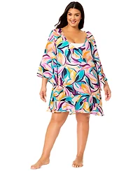 Anne Cole Plus V-Neck Flounce Swim Cover Up Tunic