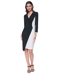 Dkny Women's Long Sleeve V-Neck Ruched Scuba Crepe Dress