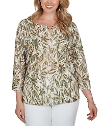 Hearts Of Palm Plus Green Leaf Printed Slub Top