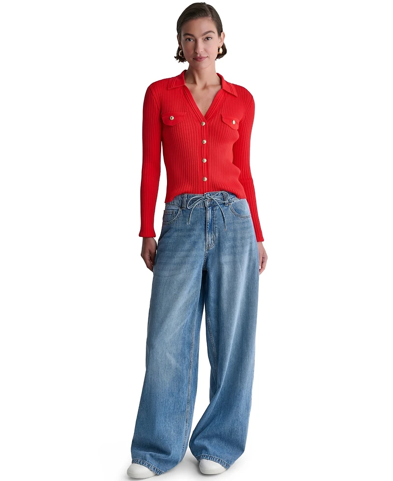 Bcbg Women's High-Rise Tie-Waist Wide-Leg Jeans