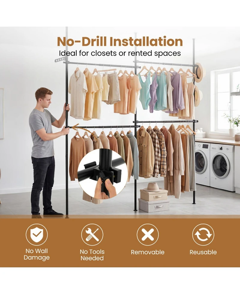 Sugift Adjustable Floor to Ceiling Clothes Rack with 4 Hanging Rods