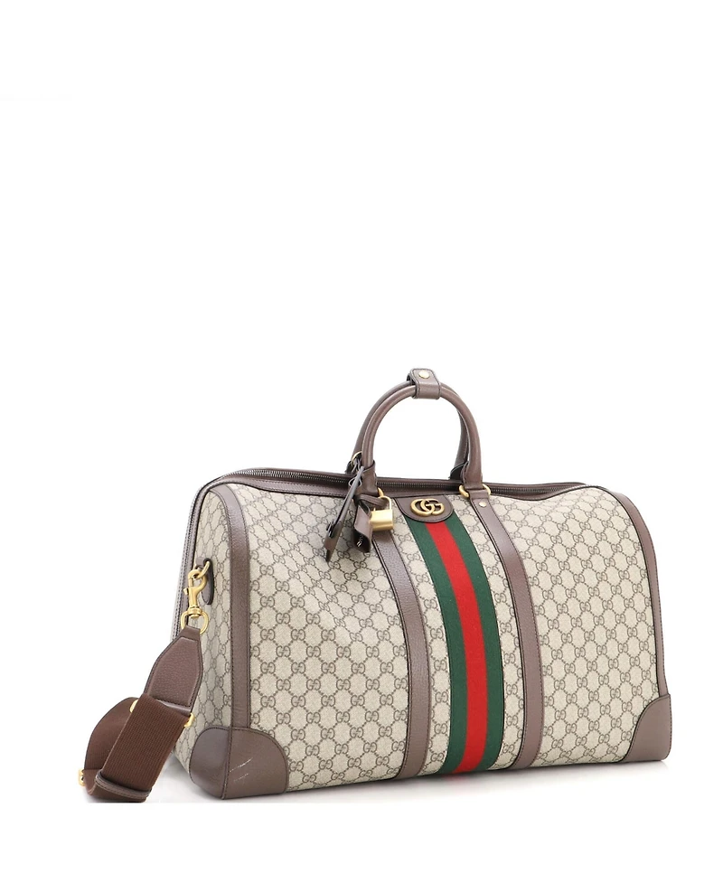 Pre-Owned Gucci Large Savoy Web Convertible Duffle Bag Gg Coated Canvas