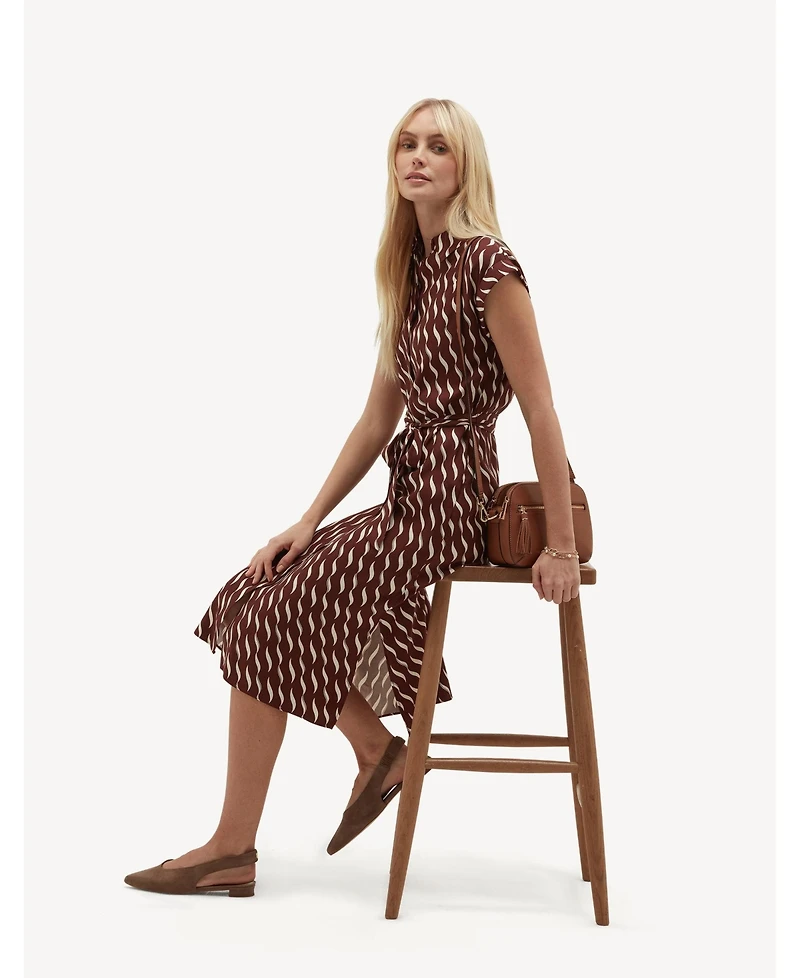 Hobbs London Women's Viviene Textured Tie Waist Midi Dress