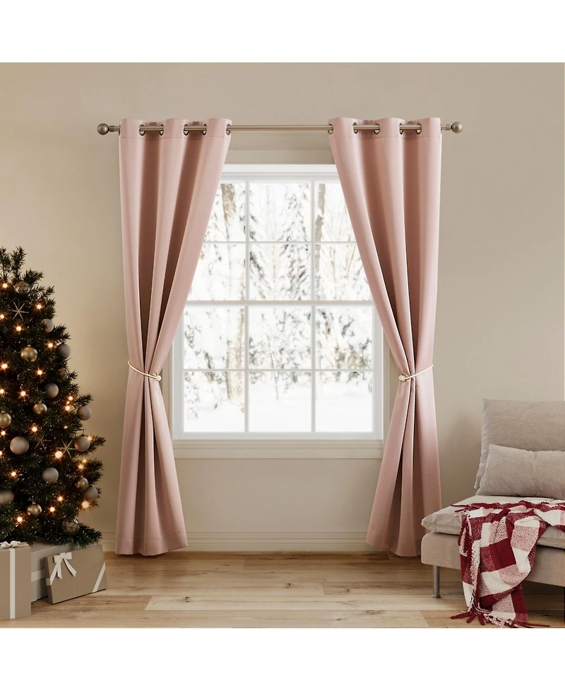 No. 918 Gloria Christmas Room Darkening Grommet Curtain Panel Pair with Faux Pearl Tie Backs