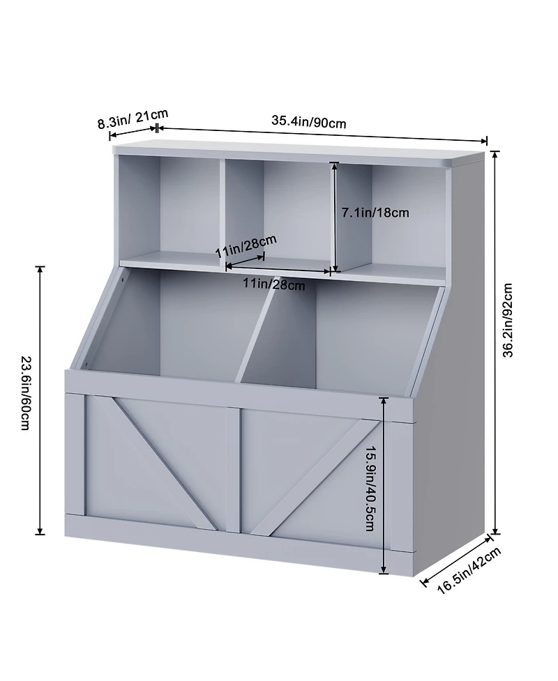 homfan Kids Bookshelf and Toy Storage Organizer, 36" Tall Engineered Wood with Multi Shelf Cabinet and Storage Bins, for Playroom Bedroom Nursery