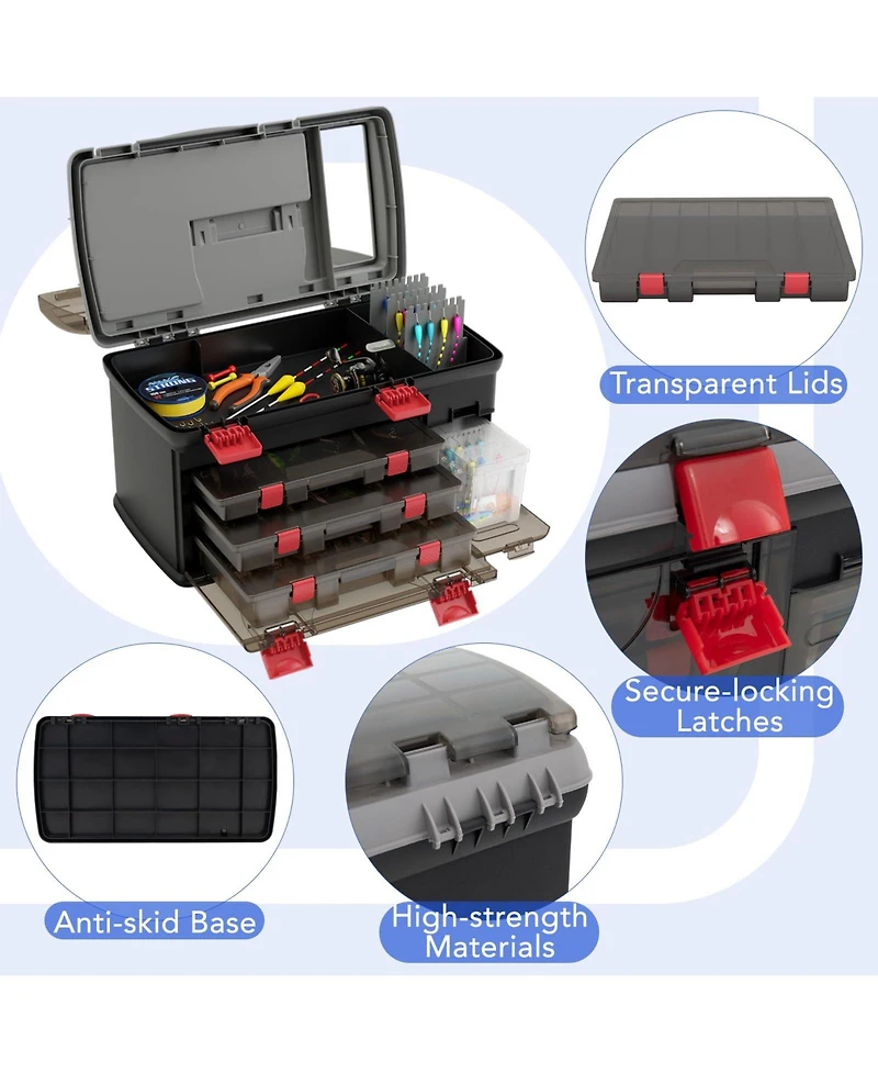 Piscifun 5 Layer Fishing Tackle Box Organizer With Removable Utility Boxes Adjustable Dividers Portable Storage