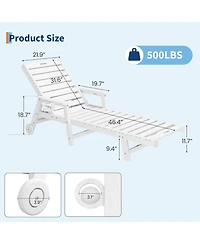 GarveeLife Rolling Patio Lounge Chair, Hdpe Poolside Chaise Lounge with 5 Adjustable Backrest, Wheels and Cup Holder, Sunbathing Recliner