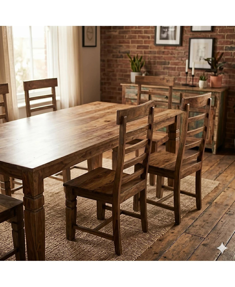 Porter Design Set of 2 Solid Sheesham Wood Ladderback Dining Chairs with Hand-Carved Detailing