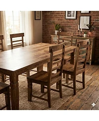 Porter Design Set of 2 Solid Sheesham Wood Ladderback Dining Chairs with Hand-Carved Detailing